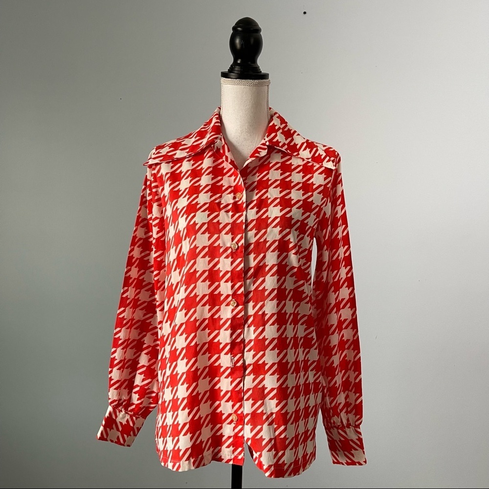SEARS | Vintage Butterfly Collar Button Down Blouse Sz M